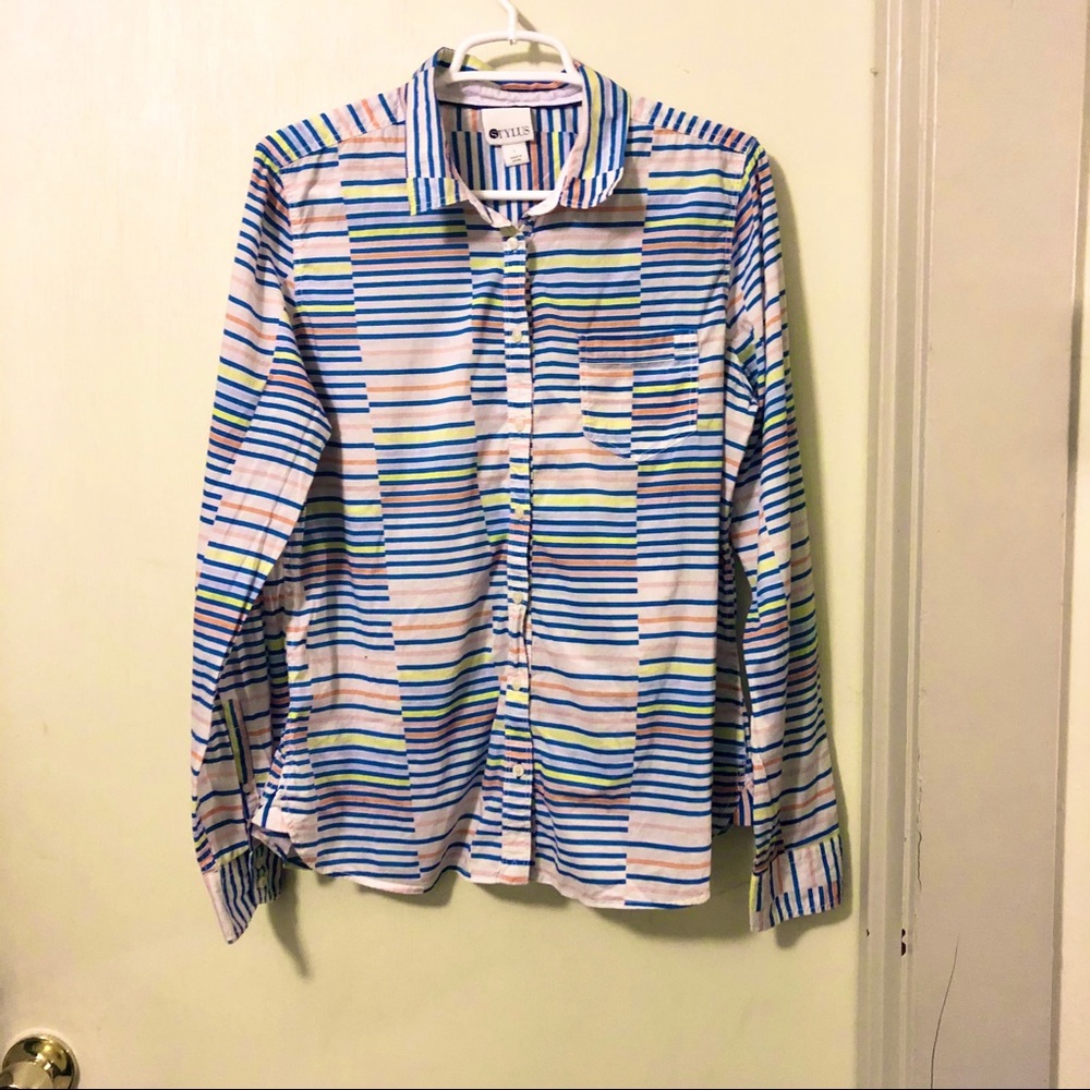 Striped button up top